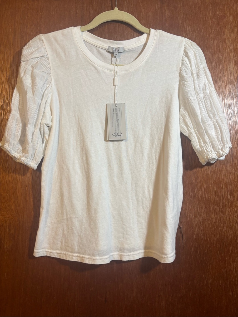 Rails White Puff-Sleeve Crewneck Top
